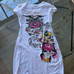 Ed Hardy White Dress with Colorful Tattoo Art